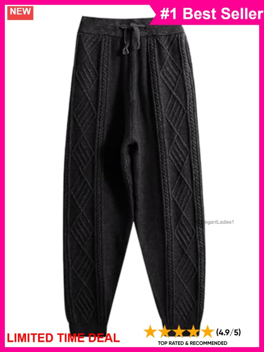 Cable Knit Sweater Pants Harem Joggers Elastic Waist